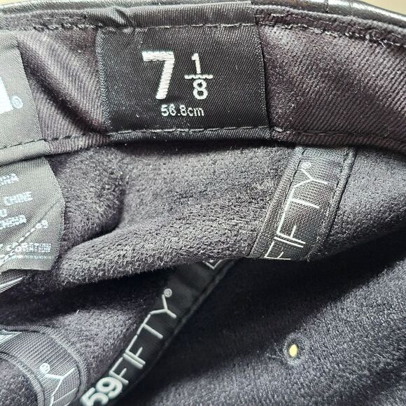 New Era Golden State Warriors Leather Hat Cap Black Yellow 59FIFTY 7 1/8 Curry - Picture 11 of 14